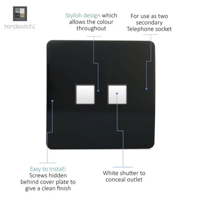 Trendi Switch 2 Gang Cat 3 Telephone Slave Socket in Piano Black