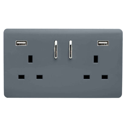 Trendi Switch 2 Gang USB 3100mA Plug Socket in Warm Grey