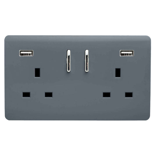 Trendi Switch 2 Gang USB 3100mA Plug Socketin Warm Grey