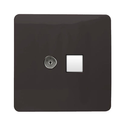 Trendi Switch 2 Gang Female TV Co-Axial & Telephone Slave Sockets in Dark Mocha Brown