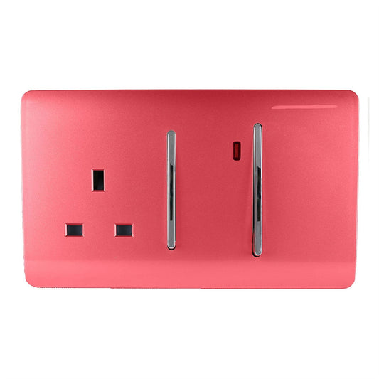 Trendi Switch 45 Amp Cooker Switch & 13 Amp Plug Socket with Neonin Strawberry Red
