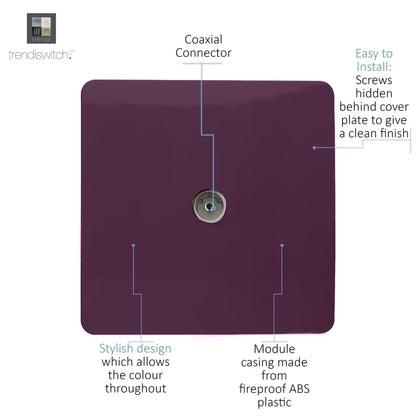 Trendi Switch 1 Gang Female Co-Axial Television Socket in Plum Purple