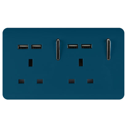 Trendi Switch 2 Gang 4 Port USB 2100mA Plug Socket in Midnight Blue