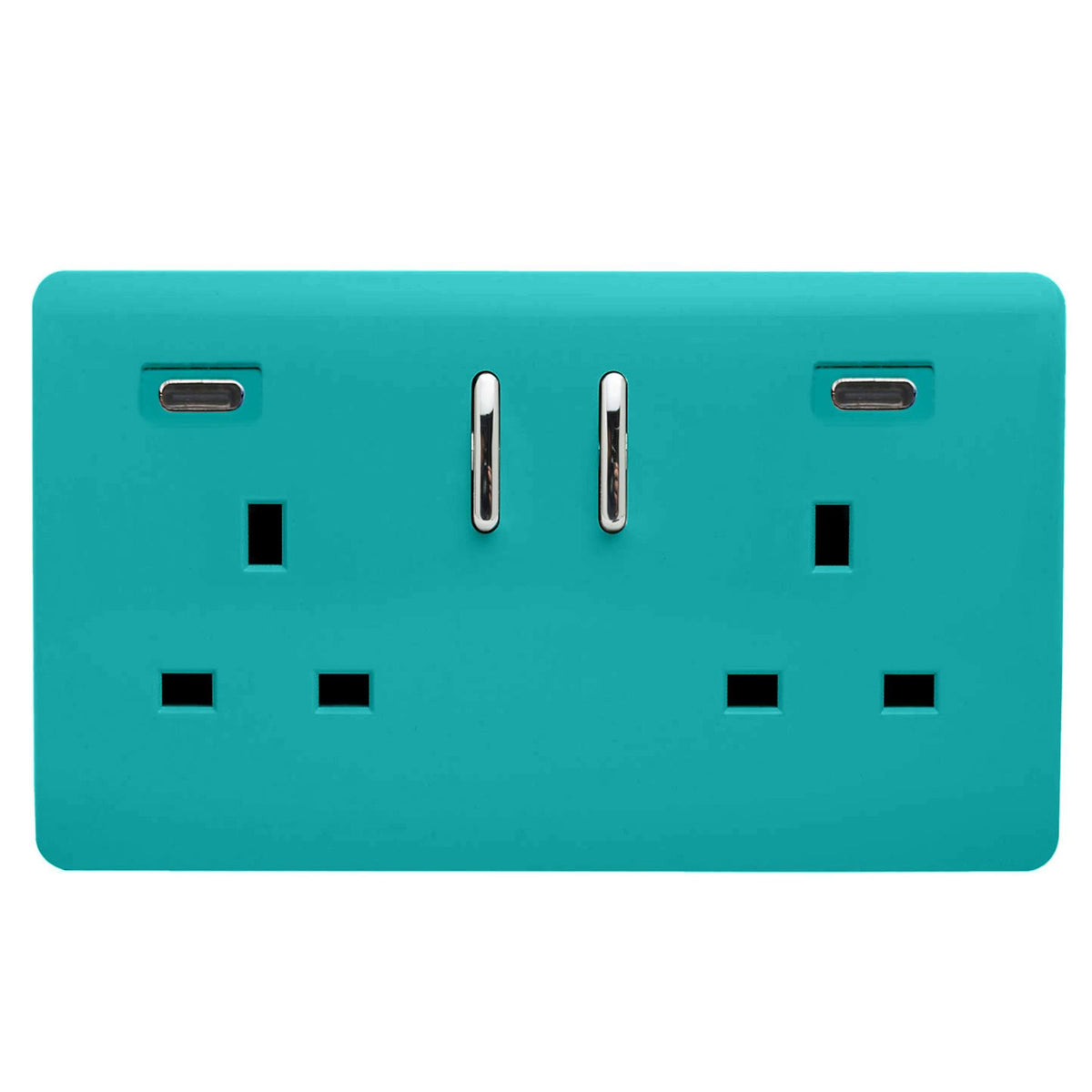 Trendi Switch 2 Gang USB 45W Type C USB Plug Socket in Bright Teal