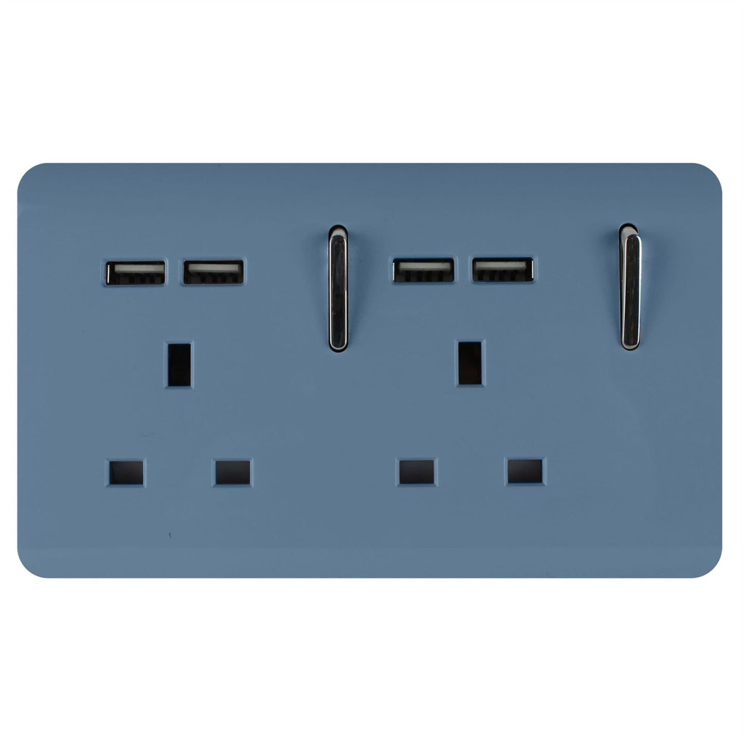 Trendi Switch 2 Gang 4 Port USB 2100mA Plug Socket in Sky Blue