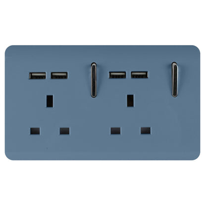 Trendi Switch 2 Gang 4 Port USB 2100mA Plug Socket in Sky Blue