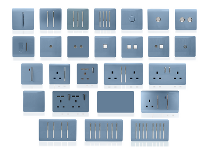 Trendi 4 Gang 2 Way 240V 100w LED Dimmer Screwless Raised Front Plate Plastic Artistic Modern Glossy 10 Amp Chrome Single Electrical Wall Light Switch in Sky - ART-4LDMSK