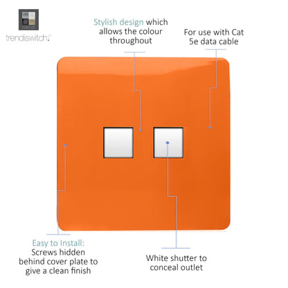 Trendi Switch 2 Gang RJ45 Cat 5e PC Ethernet Socket in Sunset Orange