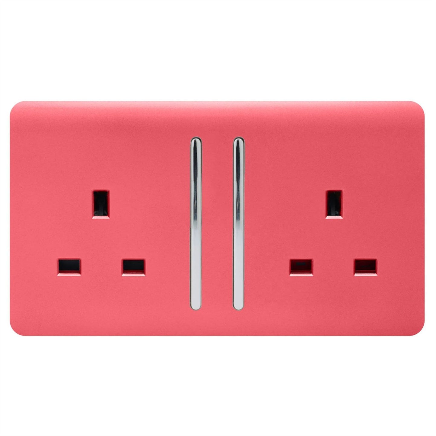 Trendi Switch 2 Gang Long Switched Plug Socket in Strawberry Red
