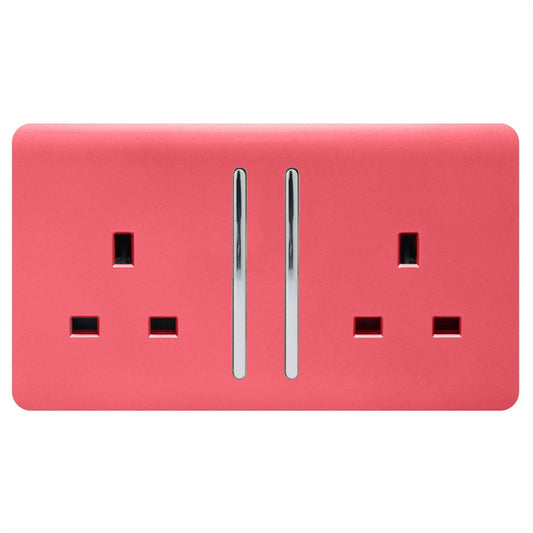 Trendi Switch 2 Gang Long Switched Plug Socket in Strawberry Red