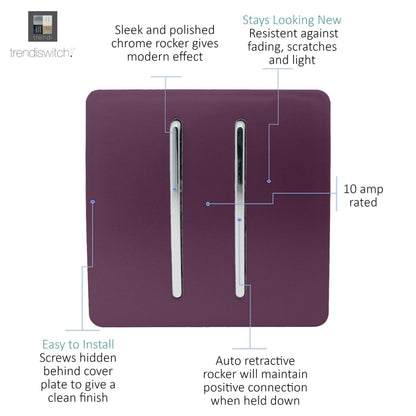 Trendi Switch 2 Gang Retractive Doorbell Switch in Plum Purple