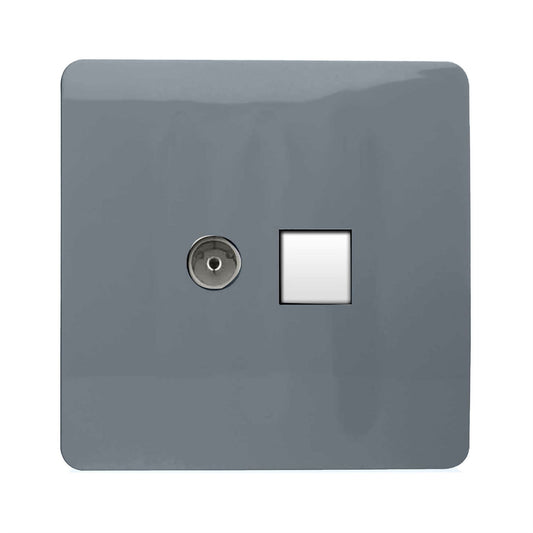 Trendi Switch 2 Gang TV Co-Axial & RJ45 Cat 6 Modern Designer PC Ethernet Socketsin Warm Grey