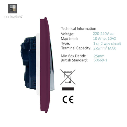 Trendi Switch 4 Gang 1 or 2 way Rocker Light Switch in Plum Purple
