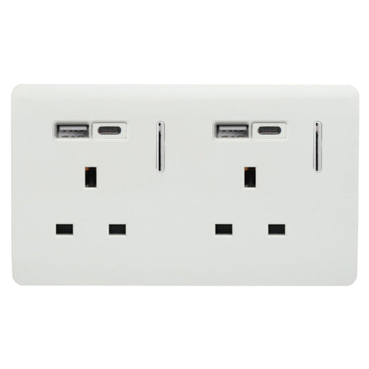 Trendi 2 Gang  13 Amp 4 x Type A+C USB Switched Plug Socket White ART-SKT213USB4ACWH
