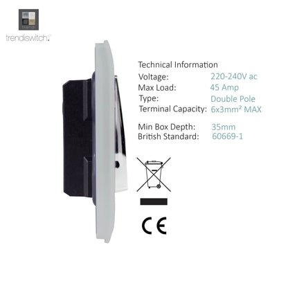 Trendi Switch 1 Gang 45 Amp Cooker Switch with Neon in Brushed Steel
