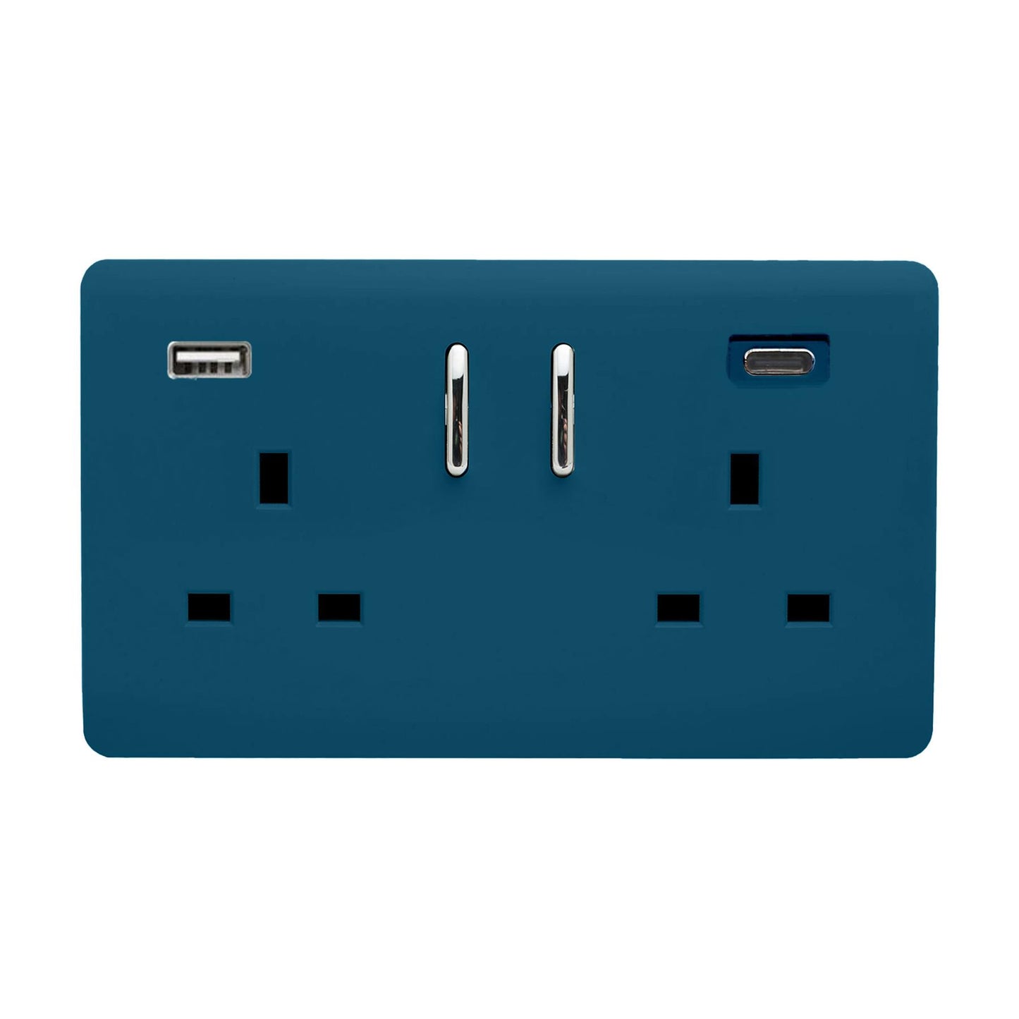 Trendi Switch 2 Gang USB 65W Type A & C USB Plug Socket in Midnight Blue