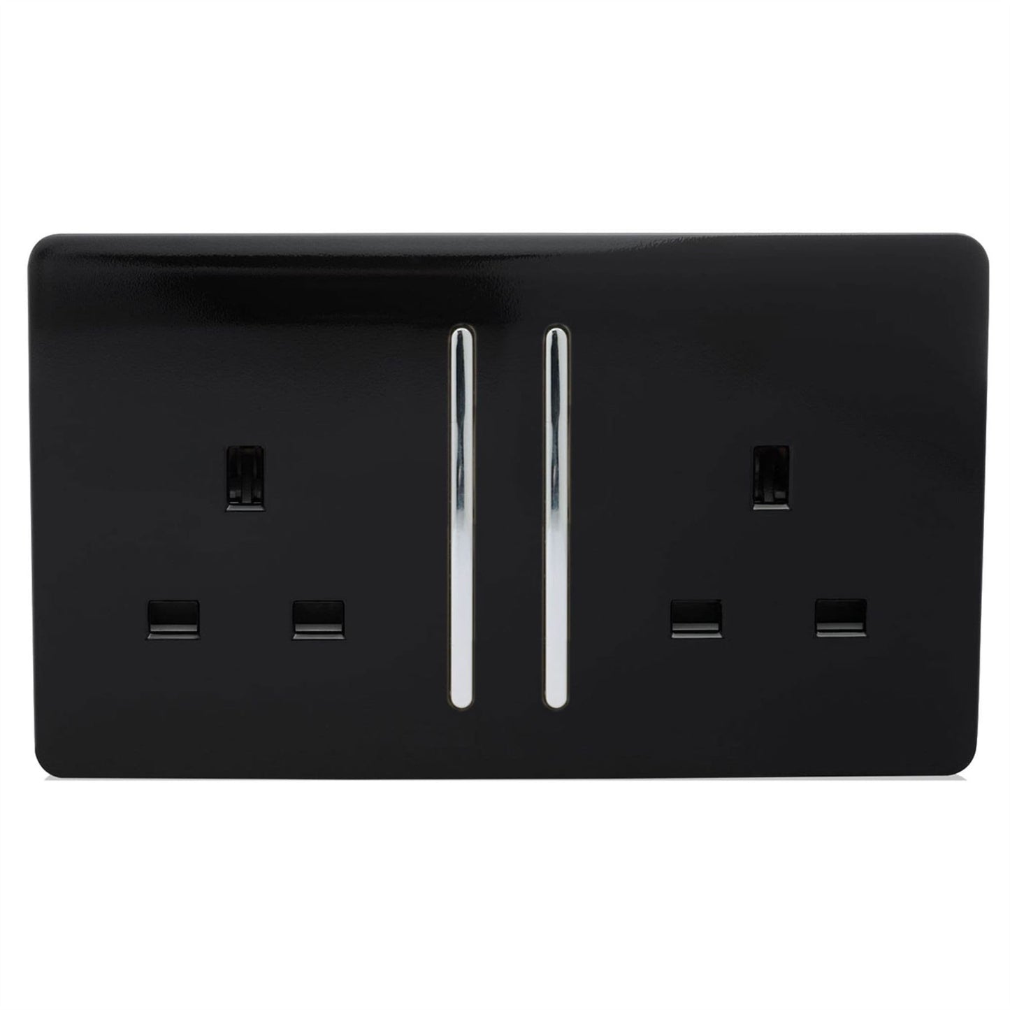 Trendi Switch 2 Gang Long Switched Plug Socketin Piano Black