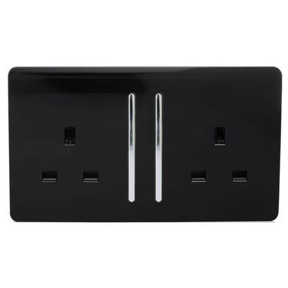 Trendi Switch 2 Gang Long Switched Plug Socket in Piano Black