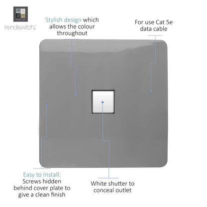 Trendi Switch 1 Gang RJ45 Cat 5e PC Ethernet Socket in Light Grey