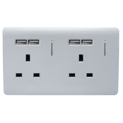 Trendi Switch 2 Gang 4 Port USB 2100mA Plug Socket in Platinum Silver