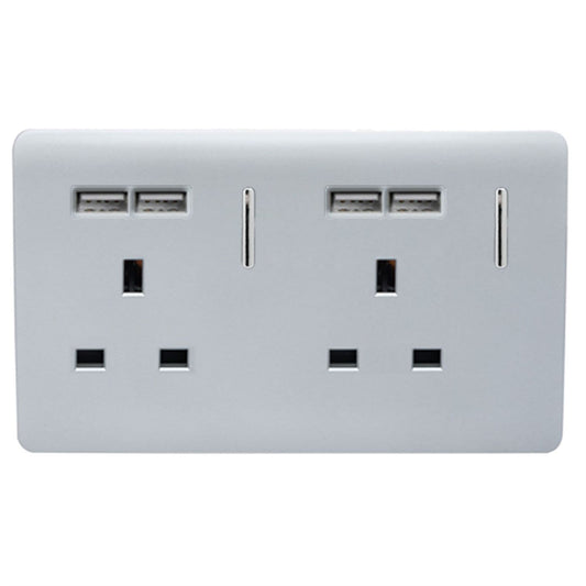 Trendi Switch 2 Gang 4 Port USB 2100mA Plug Socketin Platinum Silver