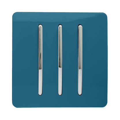 Trendi Switch 3 Gang 1 or 2 way Rocker Light Switch in Ocean Blue