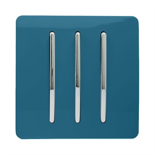 Trendi Switch 3 Gang 1 or 2 way Rocker Light Switchin Ocean Blue