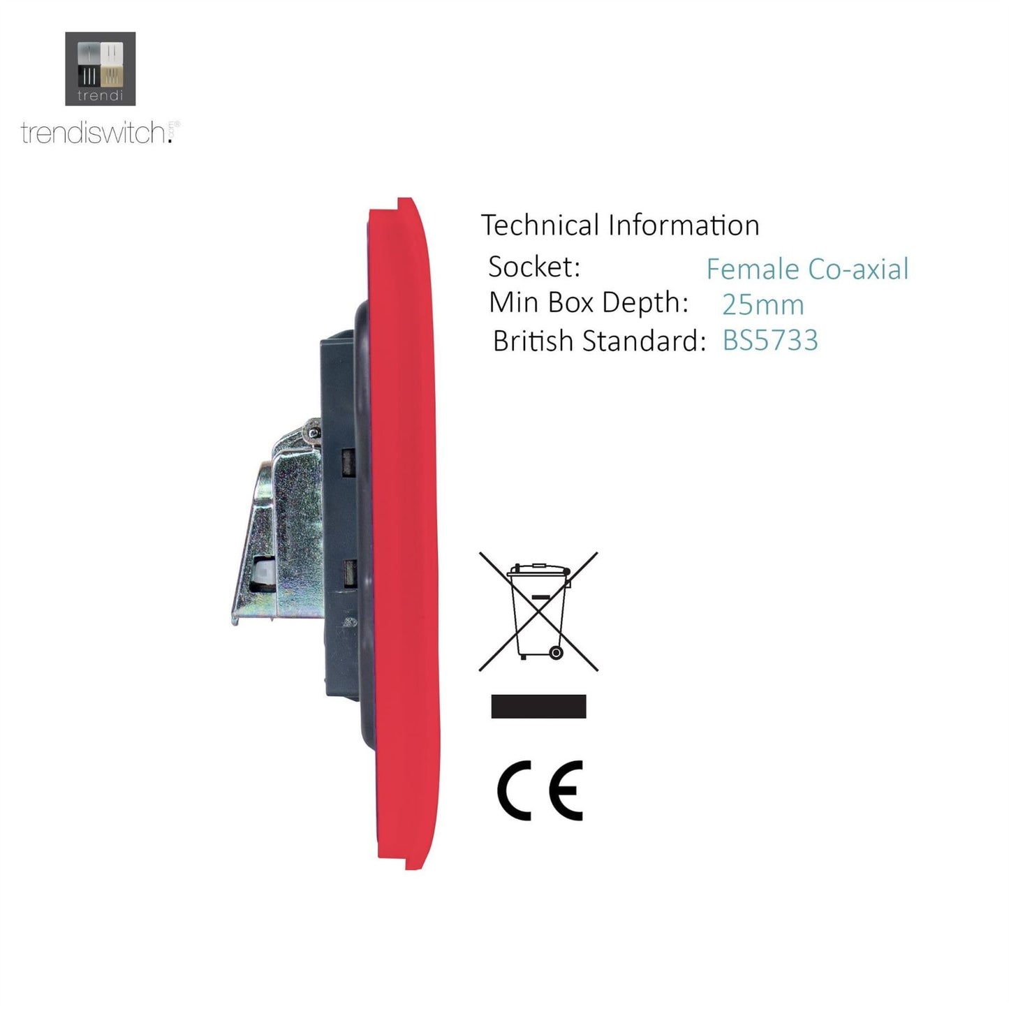 Trendi Switch 2 Gang Female Co-Axial Television Socket in Strawberry Red