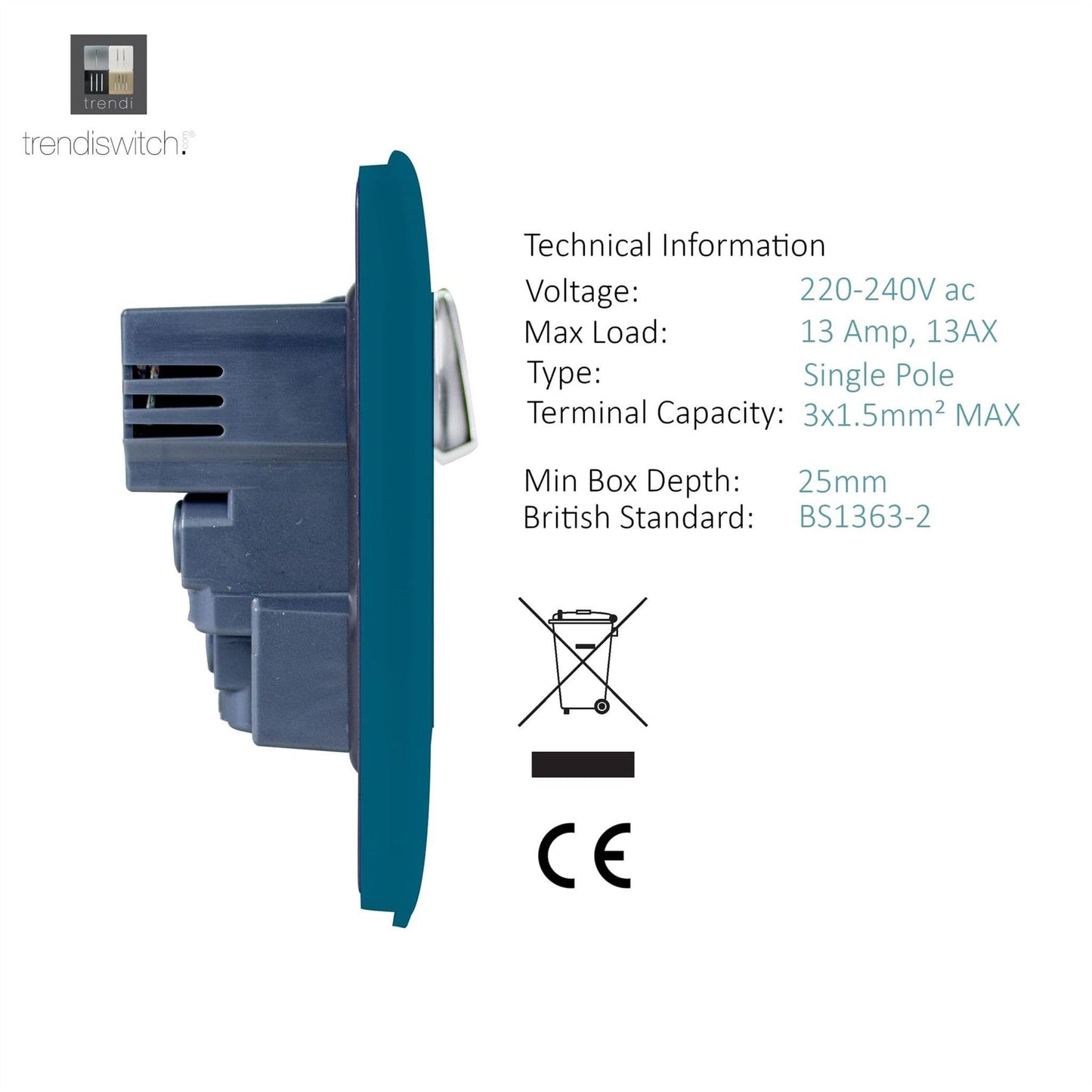 Trendi Switch 1 Gang USB 2100mA Plug Socketin Midnight Blue
