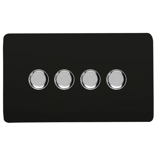 Trendi Switch 4 Gang 1 or 2 way 150w Rotary LED Dimmer Light Switchin Matt Black