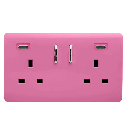 Trendi Switch 2 Gang USB 24W Type C USB Plug Socket in Candy Pink