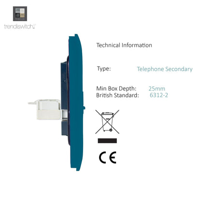 Trendi Switch 1 Gang Cat 3 Telephone Slave Socket in Ocean Blue