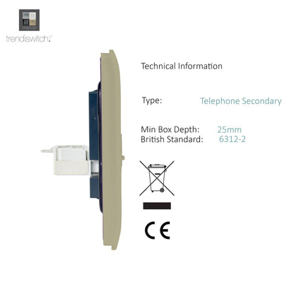 Trendi Switch 2 Gang RJ45 Cat 5e PC Ethernet & Telephone Slave Sockets in Champagne Gold