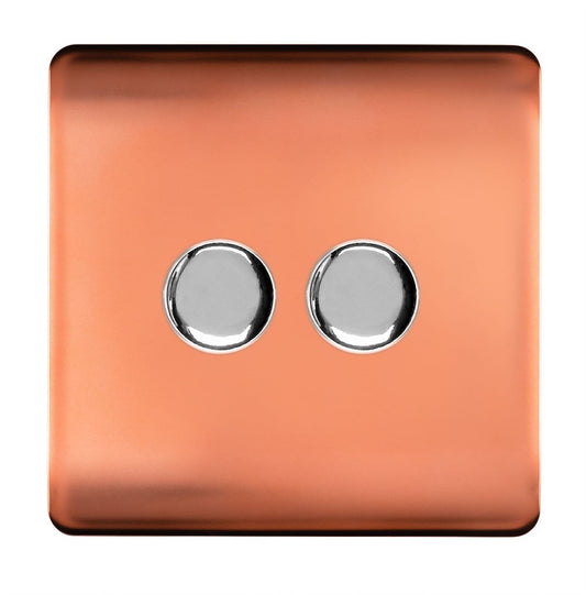 Trendi Switch 2 Gang 1 or 2 way 150w Rotary LED Dimmer Light Switchin Copper