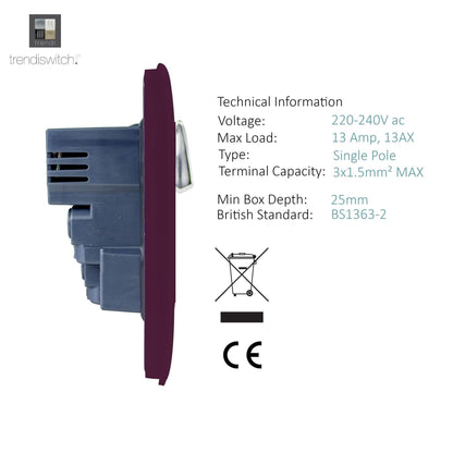 Trendi Switch 1 Gang USB 2100mA Plug Socket in Plum Purple