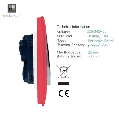 Trendi Switch 2 Gang Retractive Home Automation Switch in Strawberry Red