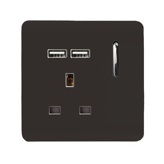 Trendi Switch 1 Gang USB 2100mA Plug Socketin Dark Mocha Brown