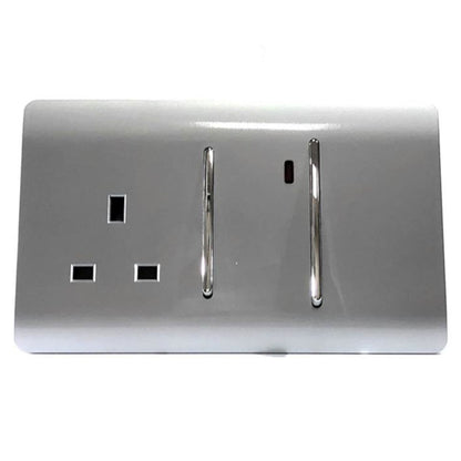 Trendi Switch 45 Amp Cooker Switch & 13 Amp Plug Socket with Neon in Platinum Silver