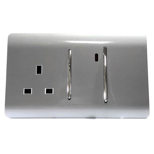 Trendi Switch 45 Amp Cooker Switch & 13 Amp Plug Socket with Neonin Platinum Silver