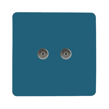 Trendi Switch 2 Gang Female Co-Axial Television Socket in Ocean Blue