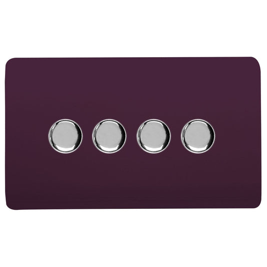 Trendi Switch 4 Gang 1 or 2 way 150w Rotary LED Dimmer Light Switchin Plum Purple