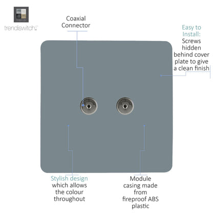 Trendi Switch 2 Gang Female Co-Axial Television Socket in Cool Grey
