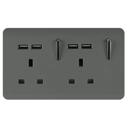 Trendi Switch 2 Gang 4 Port USB 2100mA Plug Socket in Charcoal Grey