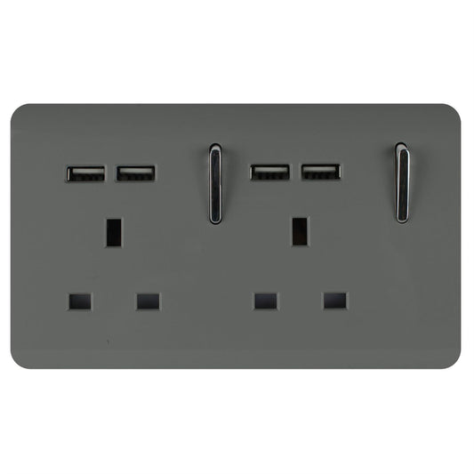 Trendi Switch 2 Gang 4 Port USB 2100mA Plug Socketin Charcoal Grey