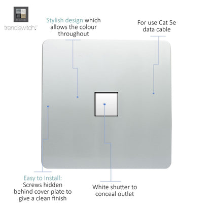 Trendi Switch 1 Gang RJ45 Cat 5e PC Ethernet Socket in Platinum Silver