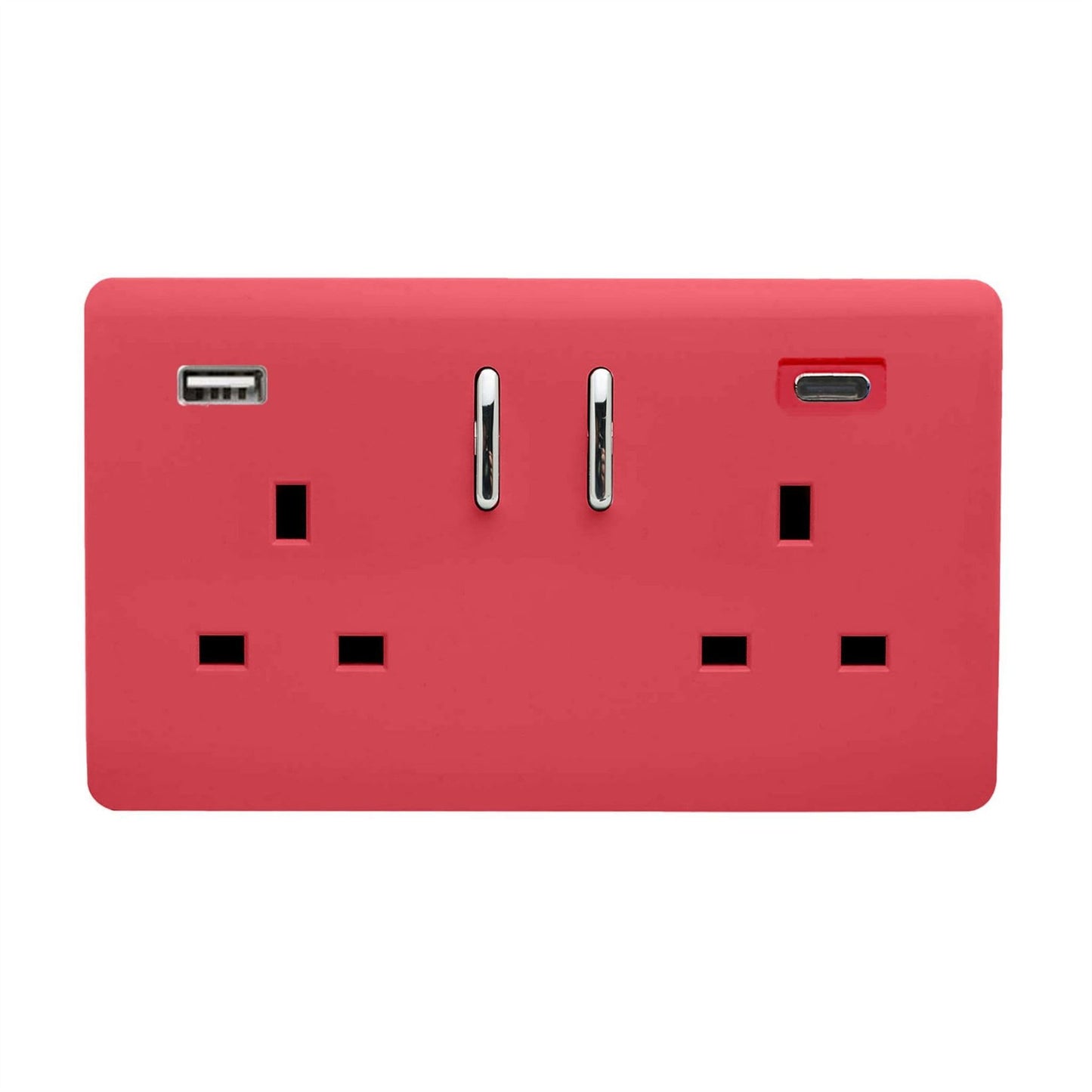 Trendi Switch 2 Gang USB 3100mA Type A & C USB Plug Socketin Strawberry Red