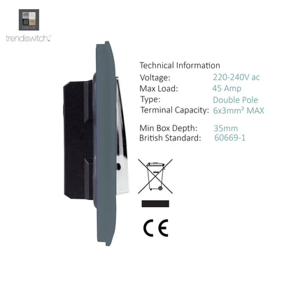 Trendi Switch 1 Gang 45 Amp Cooker Switch with Neon in Warm Grey
