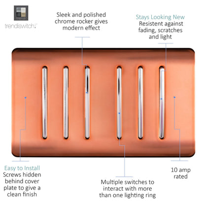 Trendi Switch 6 Gang 1 or 2 Way Light Switch in Copper