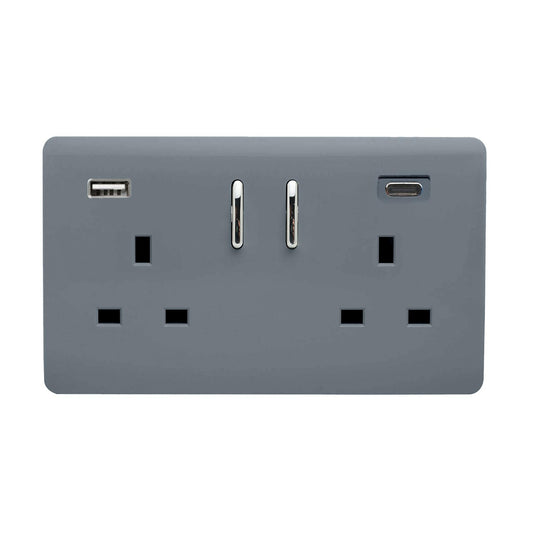 Trendi Switch 2 Gang USB 65W Type A & C USB Plug Socket in Warm Grey