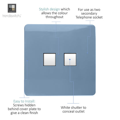 Trendi Switch 2 Gang Cat 3 Telephone Slave Socket in Sky Blue
